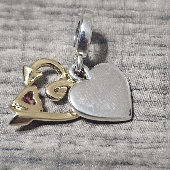 Authentic Pandora Engravable Heart & Arrow Double Dangle Charm - Picture 5 of 5